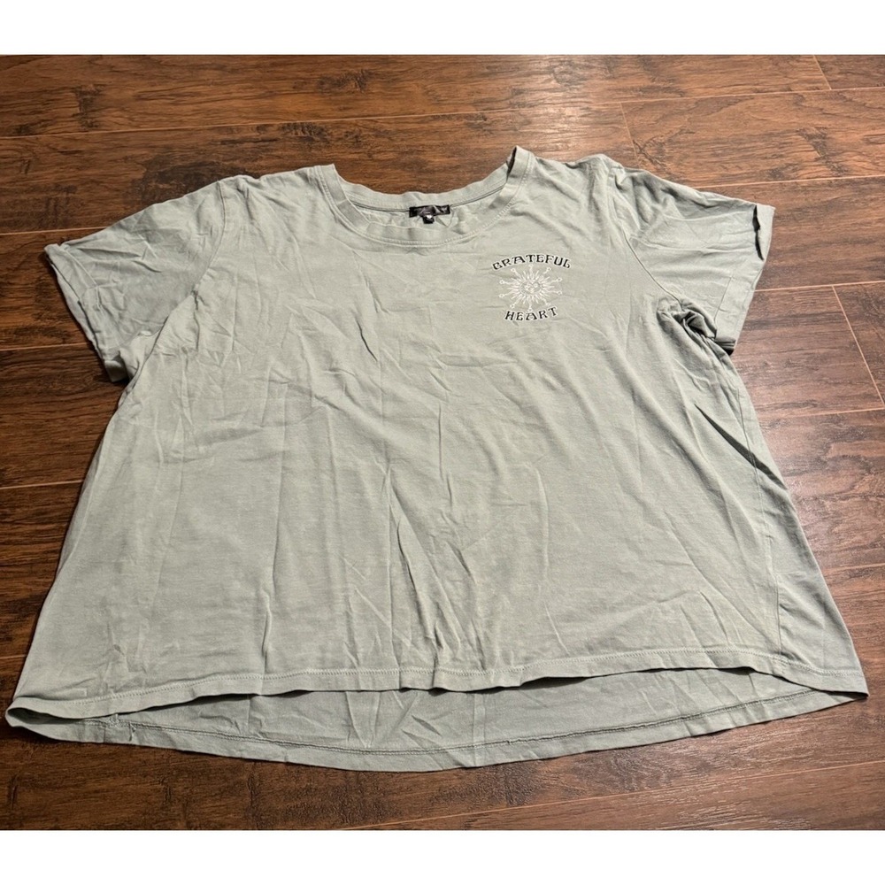 Grateful Heart Blessed Graphic T Shirt 3X Sage Green Boho Skull Skeleton Rose